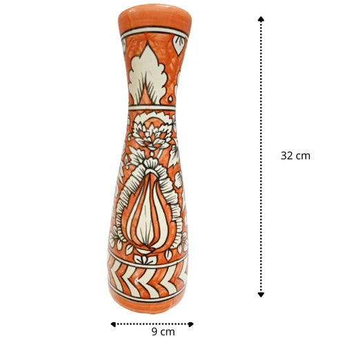 Orange Handcrafted Mughal Ceramic Vase