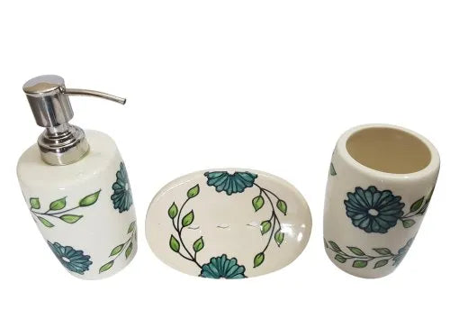Kaira Handcrafts Bathroom Ceramic Set | WHITE FLORAL