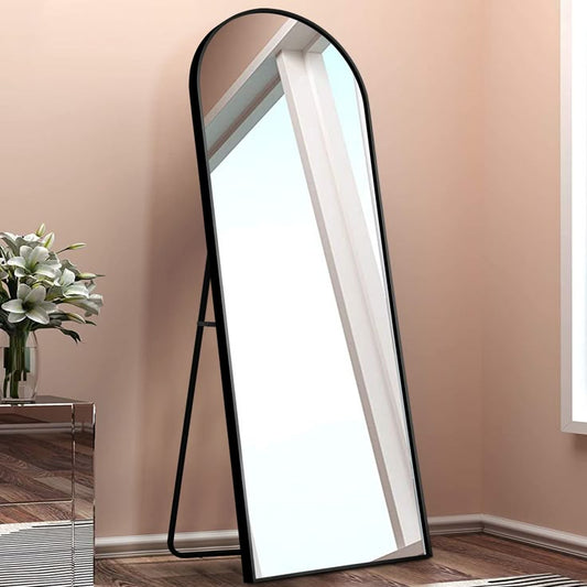 Modern Arched Floor Mirror Black Frame, Full-Length Elegance