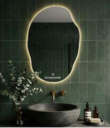 Kairahandcrafts Irregular LED Bathroom Mirror with Lights,Asymmetrical Led Bathroom Vanity Mirror for Wall with Backlit, 3 Colors and Dimmable Light 24" H x 17" W