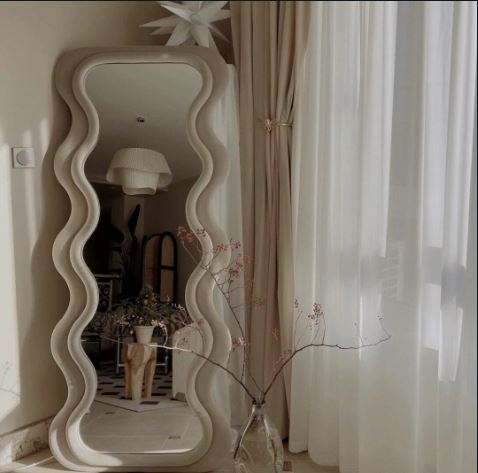 Modern Wave Mirror in Beige – Hard Top | Minimal Luxe Design