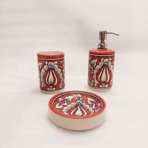 Ceramic Red Mughal Bathroom Set