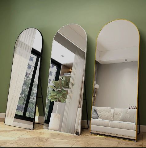 Modern Arched Floor Mirror Black Frame, Full-Length Elegance