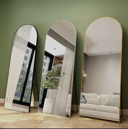 Modern Arched Floor Mirror Black Frame, Full-Length Elegance