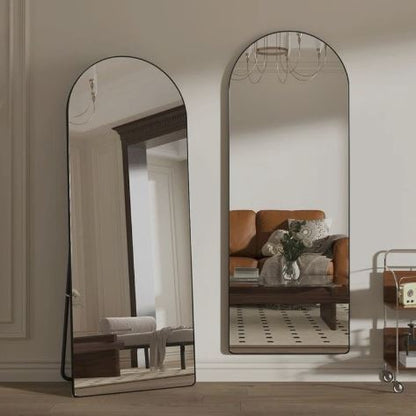 Modern Arched Floor Mirror Black Frame, Full-Length Elegance