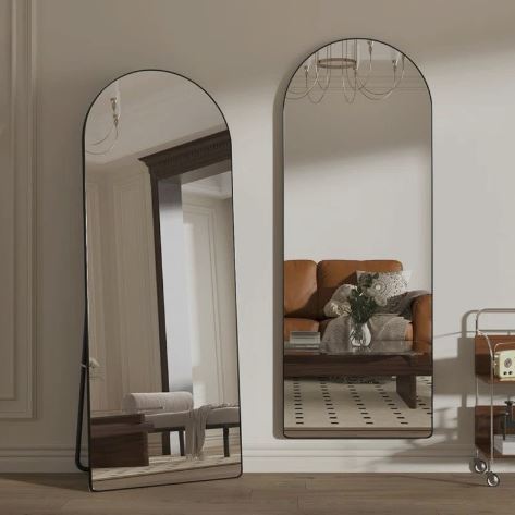 Modern Arched Floor Mirror Black Frame, Full-Length Elegance