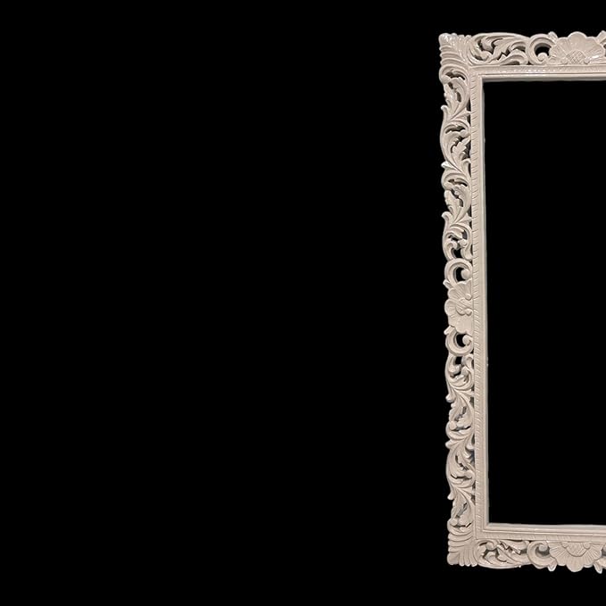 Hand-Carved Mirror Frame in Antique Ivory Finish by KAIRA