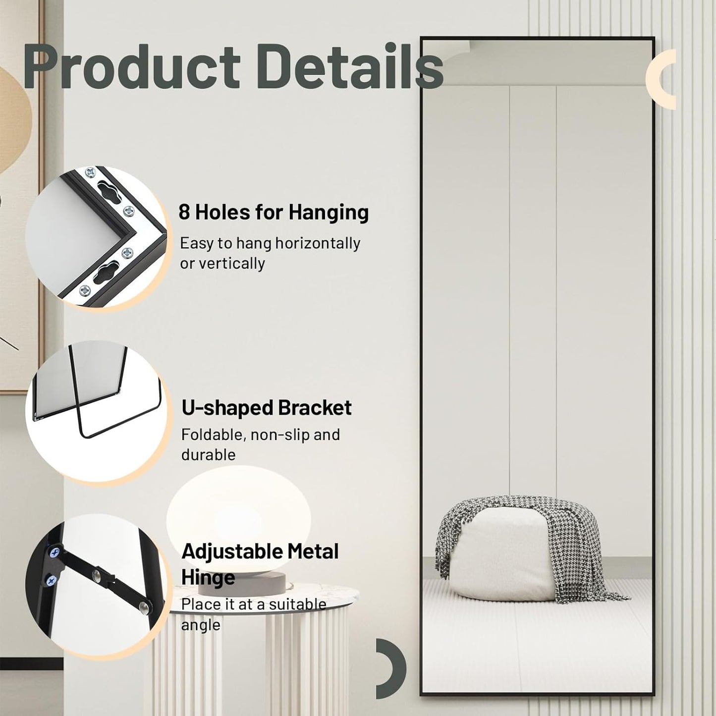 Aura Full-Length Floor Mirror | Sleek Minimalist Metal Frame