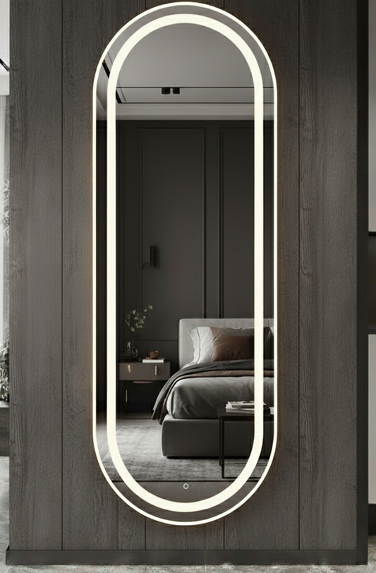 Capsule LED Mirror with Touch Sensor & Anti-Fog | Dual Light (Warm & White) | 5mm HD Glass | Luxury Wall Mounted Vanity Mirror for Bathroom & Bedroom Decor