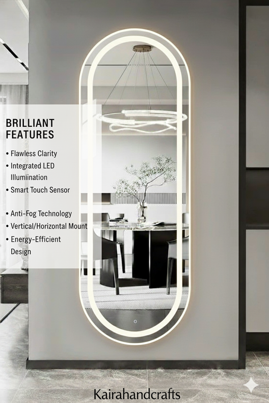 Capsule LED Mirror with Touch Sensor & Anti-Fog | Dual Light (Warm & White) | 5mm HD Glass | Luxury Wall Mounted Vanity Mirror for Bathroom & Bedroom Decor