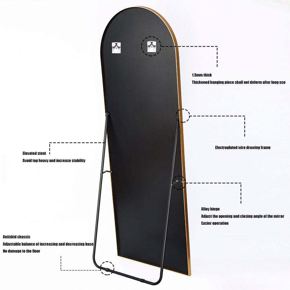 Modern Arched Floor Mirror Black Frame, Full-Length Elegance