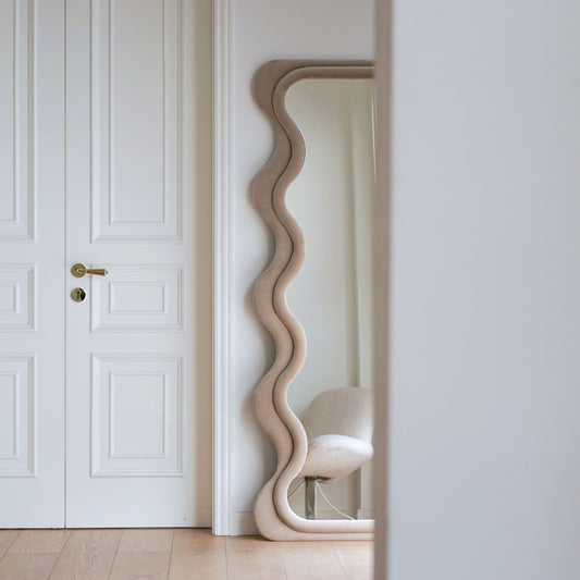 Modern Wave Mirror in Beige  Hard Top | Minimal Luxe Design
