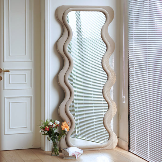 Modern Wave Mirror in Beige – Hard Top | Minimal Luxe Design