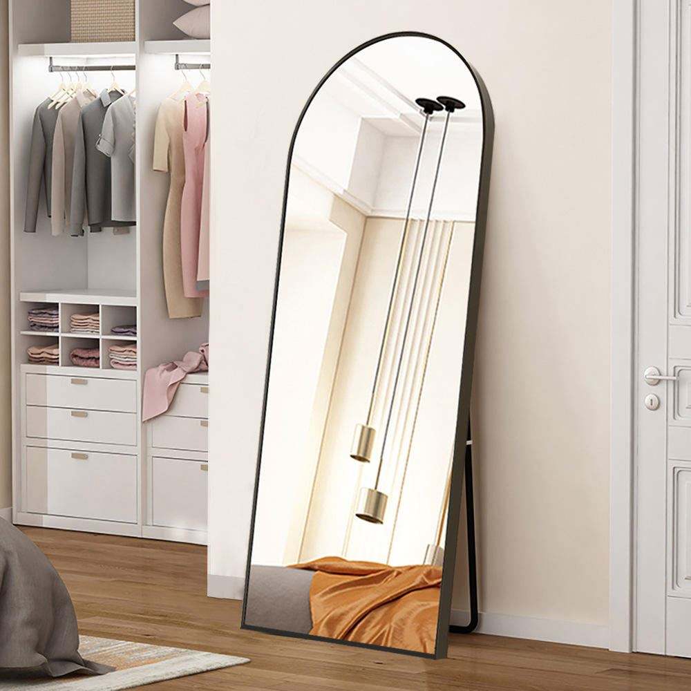 Modern Arched Floor Mirror Black Frame, Full-Length Elegance