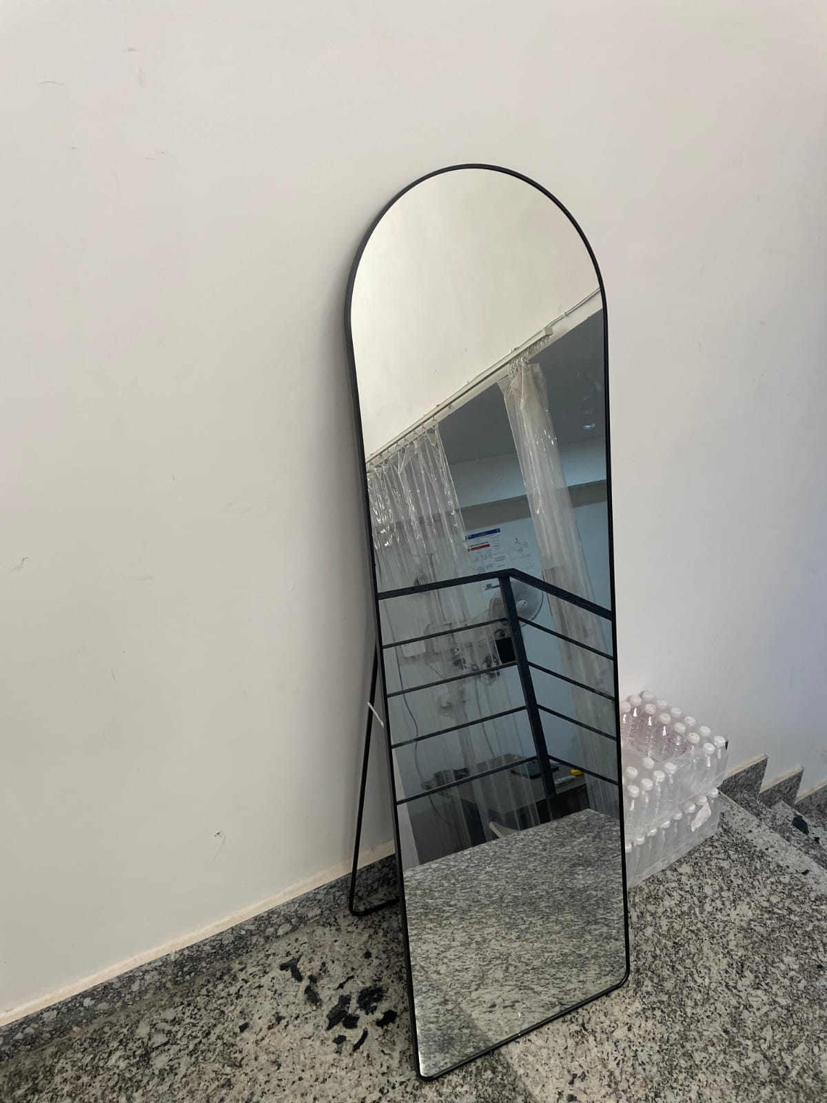 Modern Arched Floor Mirror Black Frame, Full-Length Elegance