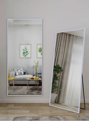 Minimalist Full-Length Mirror – White Metal Frame| Boxed Frame