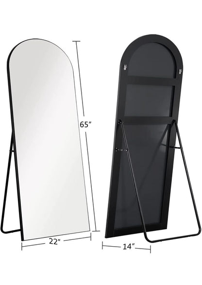 Modern Arched Floor Mirror Black Frame, Full-Length Elegance