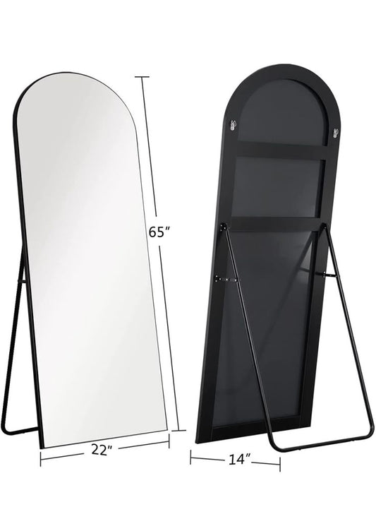 Modern Arched Floor Mirror Black Frame, Full-Length Elegance