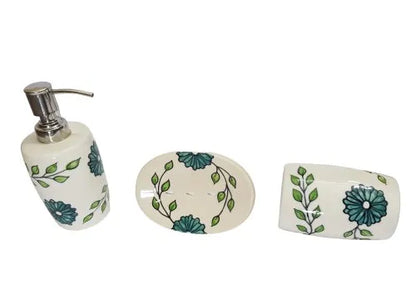 Kaira Handcrafts Bathroom Ceramic Set | WHITE FLORAL