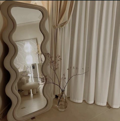 Modern Wave Mirror in Beige – Hard Top | Minimal Luxe Design
