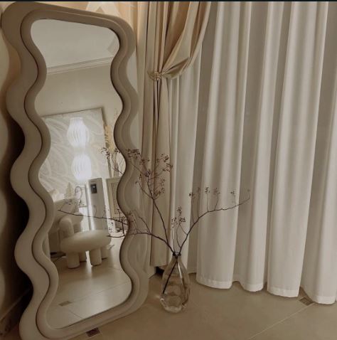 Modern Wave Mirror in Beige – Hard Top | Minimal Luxe Design